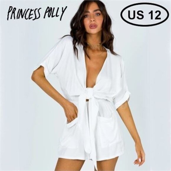 Princess Polly, Women's Nixi Romper Tie Front Playsuit -White. Size: 12(US). NWT - Picture 1 of 7